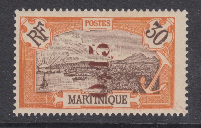 Martinique Sc 117a MNH. 1924 15c brown surcharge reading up on 30c Fort de Franc