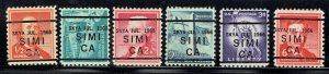 US:1954 6 Liberty issues with precancels (L-2ITS) from SIMI CA SCARCE INTEGRAL!