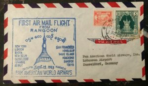 1953 Rangoon Burma Airmail First Flight Cover FFC To Düsseldorf Germany