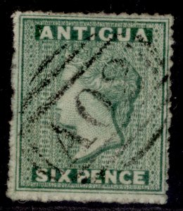 ANTIGUA QV SG8, 6d green, FINE USED. Cat £26.