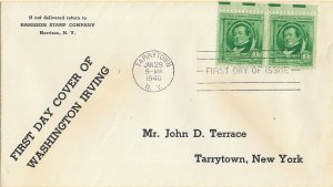 1940 FDC, #859, 1c Washington Irving, Harrison Stamp Company, pair