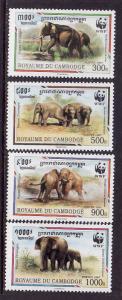 Cambodia-Sc#1597a-d-unused NH Animal set-WWF-Elephants-1997-
