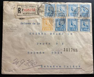 1924 Montevideo Uruguay Registered Cover To Stamp Co Toledo OH Usa Wax Deal