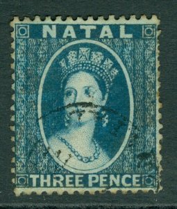 SG 10 Natal 1859-60. 3d blue, no watermark, perf 14. Very fine used CAT £55