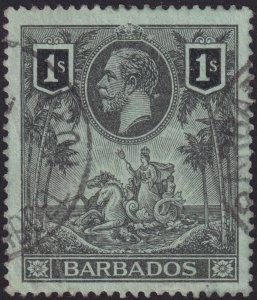 Barbados 1912 #124 vf-u 1s Black on Green Paper