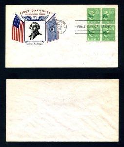 # 804 Block of 4 on First Day Cover with Fidelity cachet dated 4-25-1938