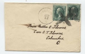 1870s Oberlin Ohio 2x 3ct banknote cover large X fancy cancel [H.892]