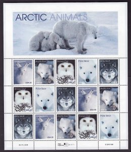USA-Sc#3288-92- id12-unused NH sheet-Arctic Animals-Owls-Birds-1999-