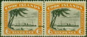 Cook Islands 1936 6d Black & Orange-Yellow SG111Var 'Torpedo Flaw' V.F LMM Pair