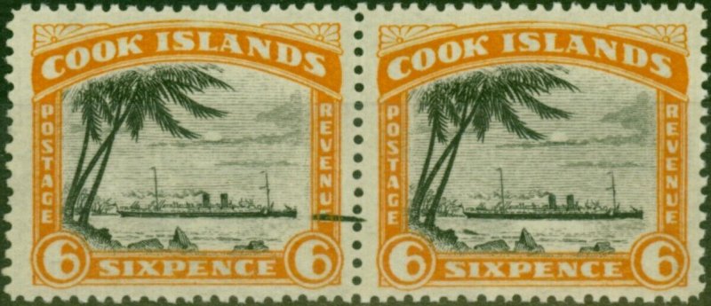 Cook Islands 1936 6d Black & Orange-Yellow SG111Var 'Torpedo Flaw' V.F LMM Pair