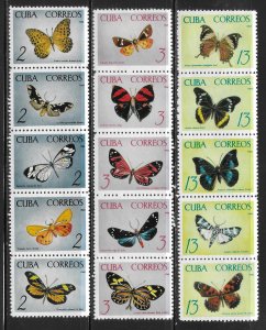 Cuba 996-1010 Butterflies set MNH Scott c.v. $23.75