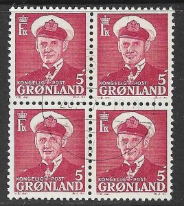 GREENLAND 1950-60 5o FREDERICK IX Issue BLOCK OF 4 Sc 29 VFU