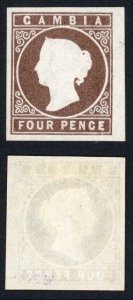 GAMBIA SG1 1869-72 4d brown No Wmk Big Margins Very fresh M/Mint