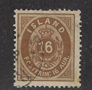 Iceland SC#27 Used Fine Toned & Sh perf SCV$120.00....Fill a Great Spot!
