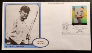 First Day Cover with a postage stamp dedicated to baseball legend Ty Cob...