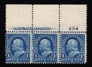 GENUINE SCOTT #264 MINT OG NH 1895 WIDE MARGIN BEP IMPRINT PLATE #454 STRIP OF 3