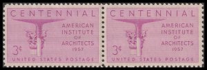 US 1089 American Institute of Architects 3c horz pair MNH 1957