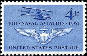 Scott #1185- 4 Cent Stamp Naval Aviation, Navy's 1st Plane & Wings- 1961 MNH