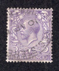 Great Britain 1913 3p bluish violet George V, Scott 164 used, value = $3.25