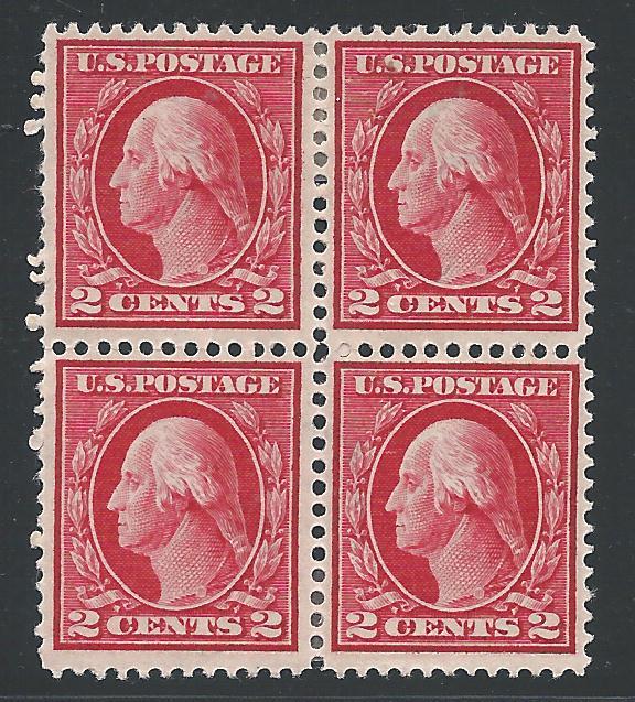 Scott #406 Block of 4, Perf 12 Washington-Franklin Issue,...