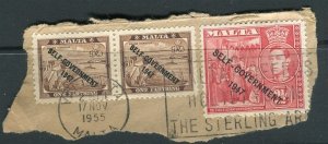 MALTA; 1940s early GVI Portrait issue fair POSTMARK PIECE