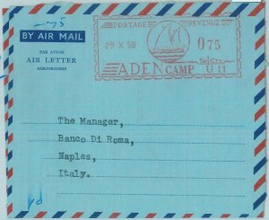 83270  -  ADEN - POSTAL HISTORY -MECHANICAL Red postmark on AEROGRAMME  1958