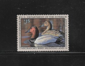 US Stamps: Waterfowl (Duck) Hunting Issues; #RW60; $15 1992 Issue, Dist Gum