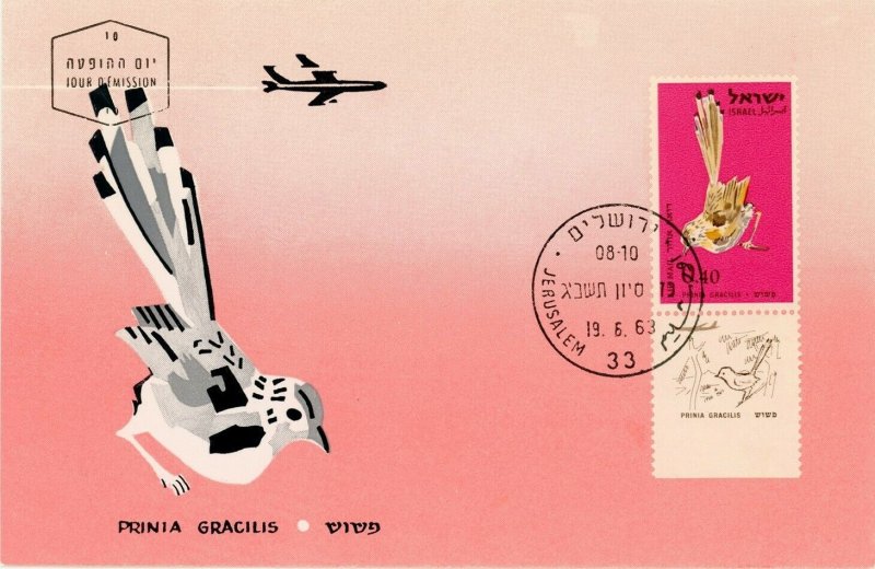 Israel Scott #C32 Airmail - Birds - w/Tab - 1961 Maximum Card w/FD Cancelled