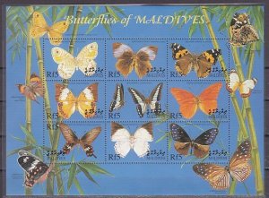 Maldives, Scott cat. 2426 a-i. Butterflies of Maldives sheet of 9.