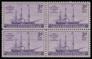 US 923 Steamship Savannah 3c block 4 MNH 1944