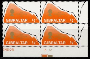 GIBRALTAR QEII SG236, 1969 ½d gold & orange BLOCK X 4 CONTROL, NH MINT.