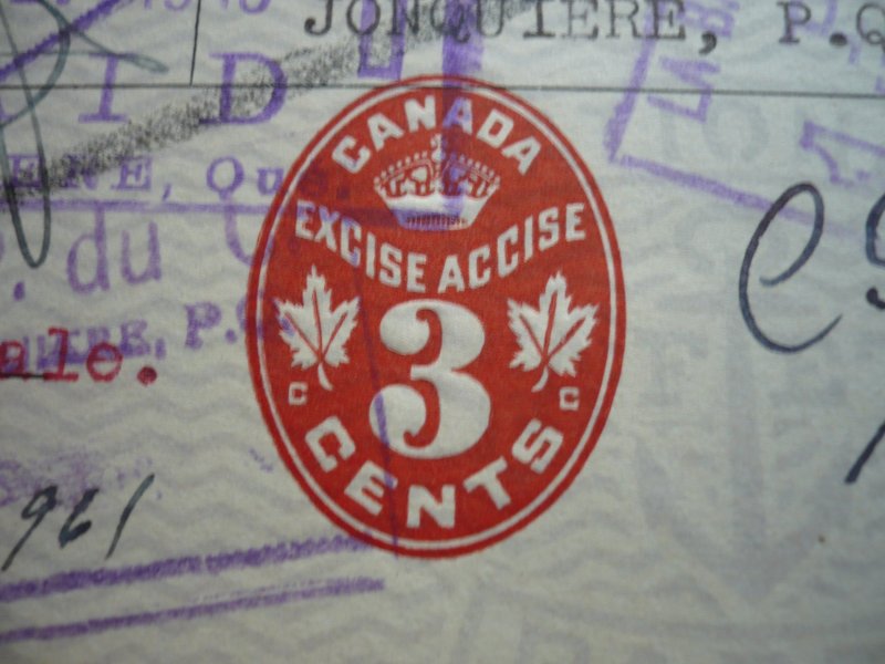 Canada - Revenue Embossed Cheque Stamp on a Time Draft