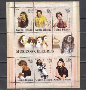 Guinea Bissau, Mi cat. 3134-3139 A. Music Celebrities sheet. ^