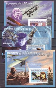 Guinea, 2007 issue. Aviator Charles Lindbergh on 3 s/sheets.