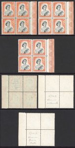 New Zealand SG733b 1/9 R 5/10 Blocks of Four in different States U/M