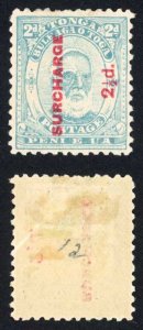 Tonga SG27a 2 1/2d on 2d No STOP M/M Cat 300 pounds