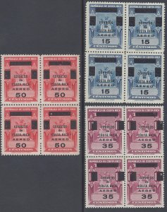 COSTA RICA TIMBRE, REVENUE STAMPS, SURCHARGED Sc C431-C433 BLOCK MNH 1967