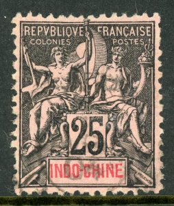 Indochina 1892 French Colony 25¢ Black/Rose Peace & Commerce VSc #13 VFU N296 ⭐⭐