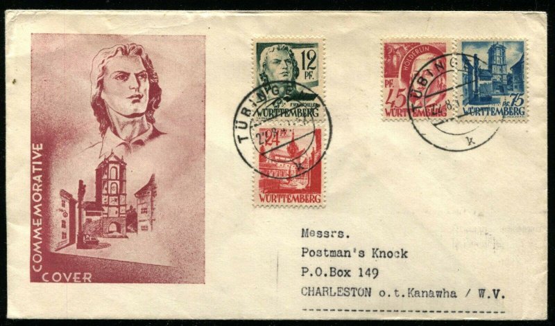 GERMAN OCCUPATION Wurttemberg Postage Friedrich von Schiller Commemorative Cover