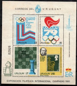 1979 Uruguay Souvenir sheet of 4 stamps  olympics and chess Britain #1022 ** MNH