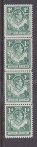 NORTHERN RHODESIA, 1952 KGVI 1d. Green, Coil strip of 4, mnh./lhm.