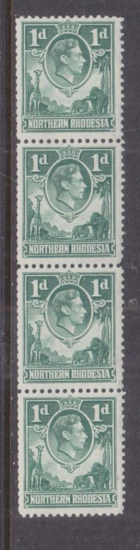 NORTHERN RHODESIA, 1952 KGVI 1d. Green, Coil strip of 4, mnh./lhm.