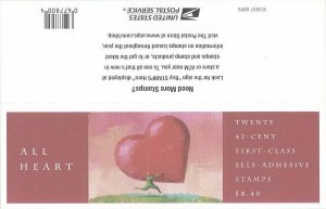 USA BOOKLET SC# 4270a - ALL HEART $0.42c - 20 S.A. MNH - PL# V1111