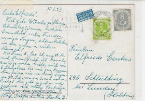German 1953 Lubeck Cancel Slogan Obligatory Tax Aid for Berlin Stamps Card 26815