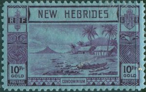 New Hebrides 1938 SG63 10f violet/blue Islands Canoes MH