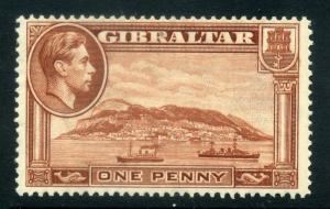 GIBRALTAR;  1938 early GVI issue fine Mint hinged 1d. SP-245745, PERF 14