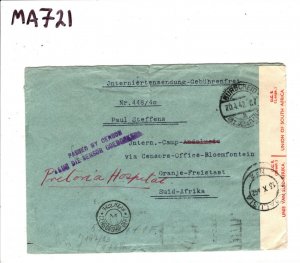 GERMANY WW2 Cover SOUTH AFRICA *Andalusia* Internment Camp 1942 Censor MA721 