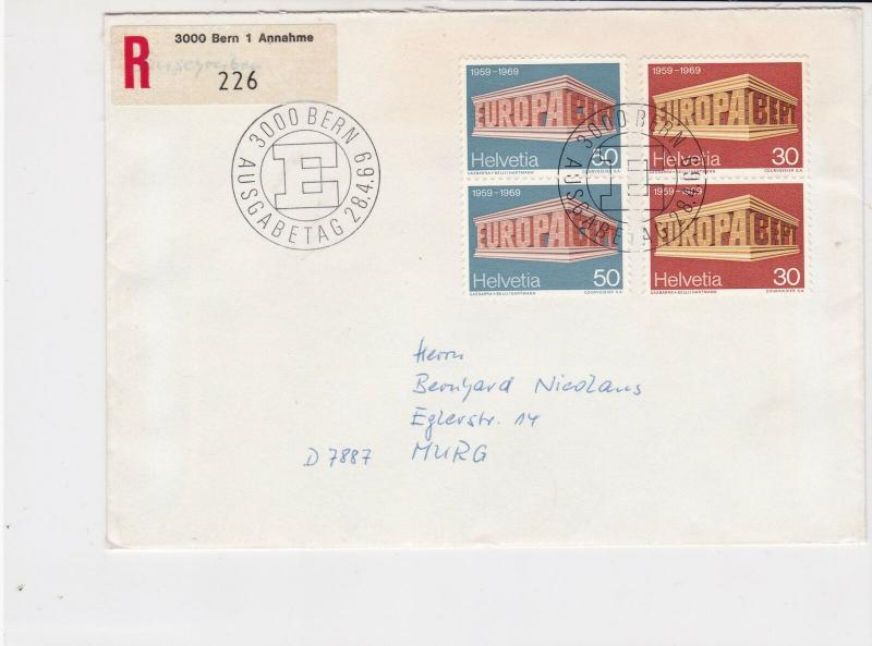 switzerland helvetia europa 1969 stamps cover ref 20243