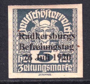 AUSTRIA 5h NEWSPAPER RADKERSBURGS 26 JULI 1920 LIBERATION OVERPRINT OG H U/M VF