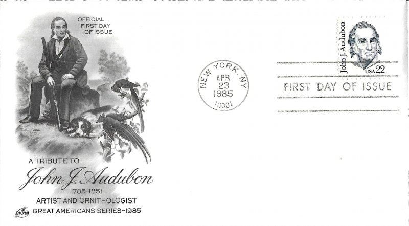 1985 FDC, #1863, 22c John James Audubon, 3 diff. cachets